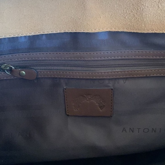 NWT ANTONIO MELANI Tan Suede and Brown  Leather Large Tote Bag 17 x 12 - Picture 2 of 7